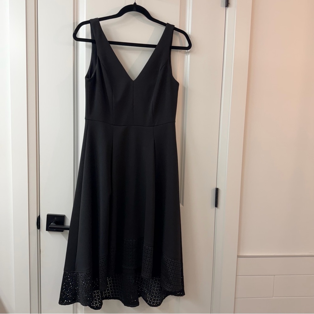 Le Chateau Black Midi Dress with Eyelet Hem Summer Dress